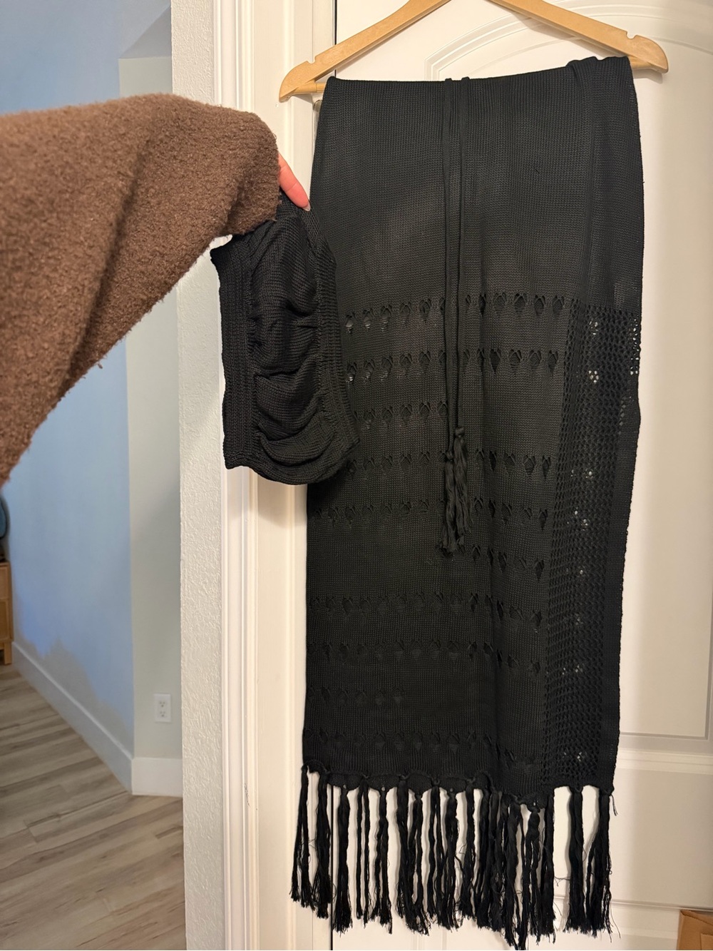 Black Crochet Fringe Maxi Skirt Set
